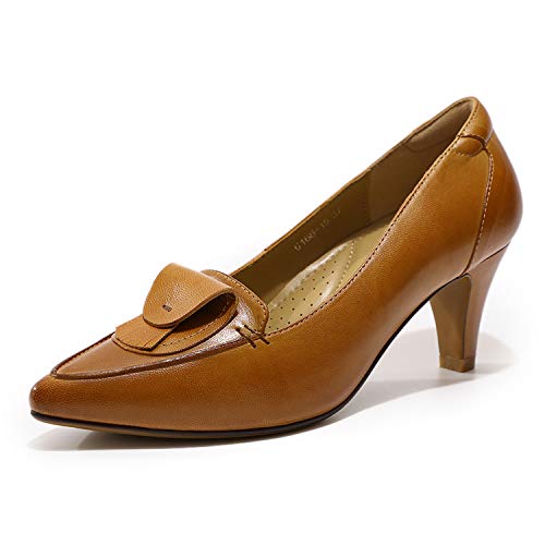 Mona flying Womens Leather Comfortable Pointed Toe Pumps 7cm High Heels Dressy Casual Office Work Shoes for Ladies