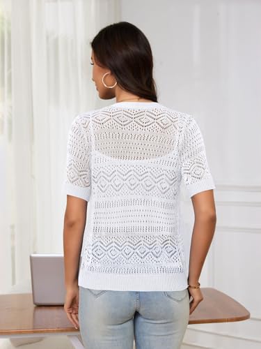 Image of Women's Summer Short Sleeve Cardigans Lightweight Crochet Sweaters V Neck Button up Cardigan for Dress