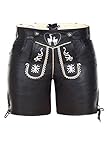 In 3 angesagten Farben Edelnice Trachtenmode Damen Ledershorts Farbe schwarz, rosa oder Grün Gr. 32-42 (42, schwarz)