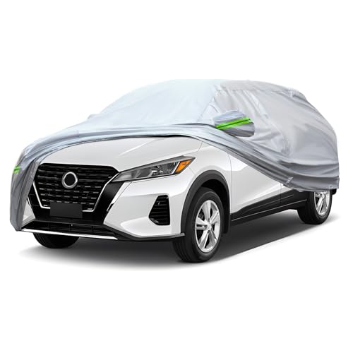 QUYDDC Full Car Cover Universal 6 Layers Outdoor Thicked All Weather Cover, Sunshield, Waterproof, Snow Proof, UV Proof, Scratch Proof, Bird Droppings, 6 Reflective Strips, Fits SUVs up to 180'