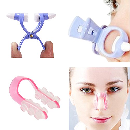 VAGA Set of 2 Nose Up Lifting/Bridge Straightening Shaping Plastic Clip Tools Accessories in Blue with White Sponge and Pink