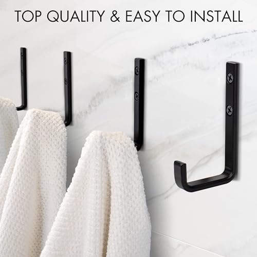 KIBAGA Stylish Bathroom Towel Hooks for Wall Mount Set of 4 - Beautiful, Sturdy & Easy to Install Metal Wall Hangers - Space Saving Matte Black Towel Holder - Your Perfect Bathroom Decor Addition - Image 5