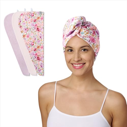 Image of Turbie Twist 3-Pack Microfiber Hair Towel for Beauty, Travel, Gifting - Hair Wrap Turban for Straight, Wavy & Curly Hair - Premium Personal Care - Floral