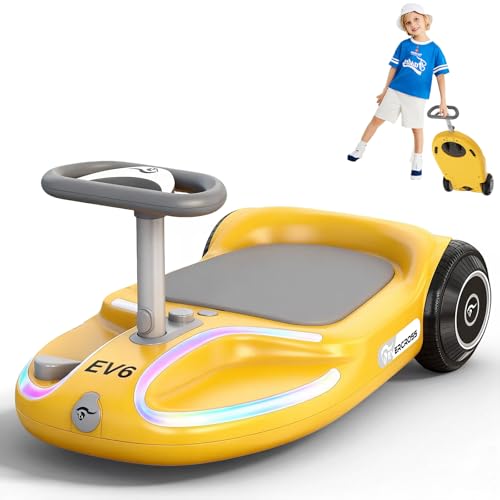 EVERCROSS EV6 Coche Eléctrico Infantil, 4-en-1 Recargable Carro, 3 Velocidades, Motor Brushless 90W, Anti-vuelco, Luces LED & Bluetooth, Patinete Eléctrico Plegable con Volante 360° para Niños