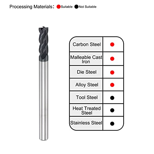 Image of uxcell Square Nose End Mill, 4mm Tip Dia Solid Carbide AlTiN Coated CNC Router Bits 4 Flute Spiral Milling Cutter HRC45 with 4mm Shank 50mm (2-inch) Length