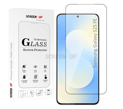 Image of ScreenUp Edge-to-Edge Military Tempered Glass For Samsung Galaxy S25 FE 5G - Ultra Clear, 9H Scratch Resistant, Full Coverage, Easy Install Screen Protector