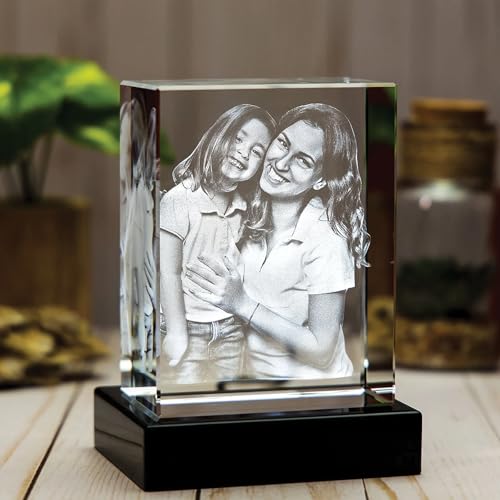 Image of GROB 3D Crystal Cube with LED Light Base Personalized Birthday Gift, Valentines Day Gift, Parents Anniversary (Transparent 50 X 50 X 80 mm)