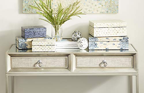 Deco-79-Mother-of-Pearl-Shell-Geometric-Handmade-Decorative-Box-Storage-Decorative-Keepsake-Boxes-with-Hinged-Lid-Set-of-2-Storage-Boxes-12-8W-Cream Deco 79 Mother of Pearl Shell Geometric Handmade Decorative Box Storage Decorative Keepsake Boxes with Hinged Lid Set of 2 Storage Boxes 12 8W Cream