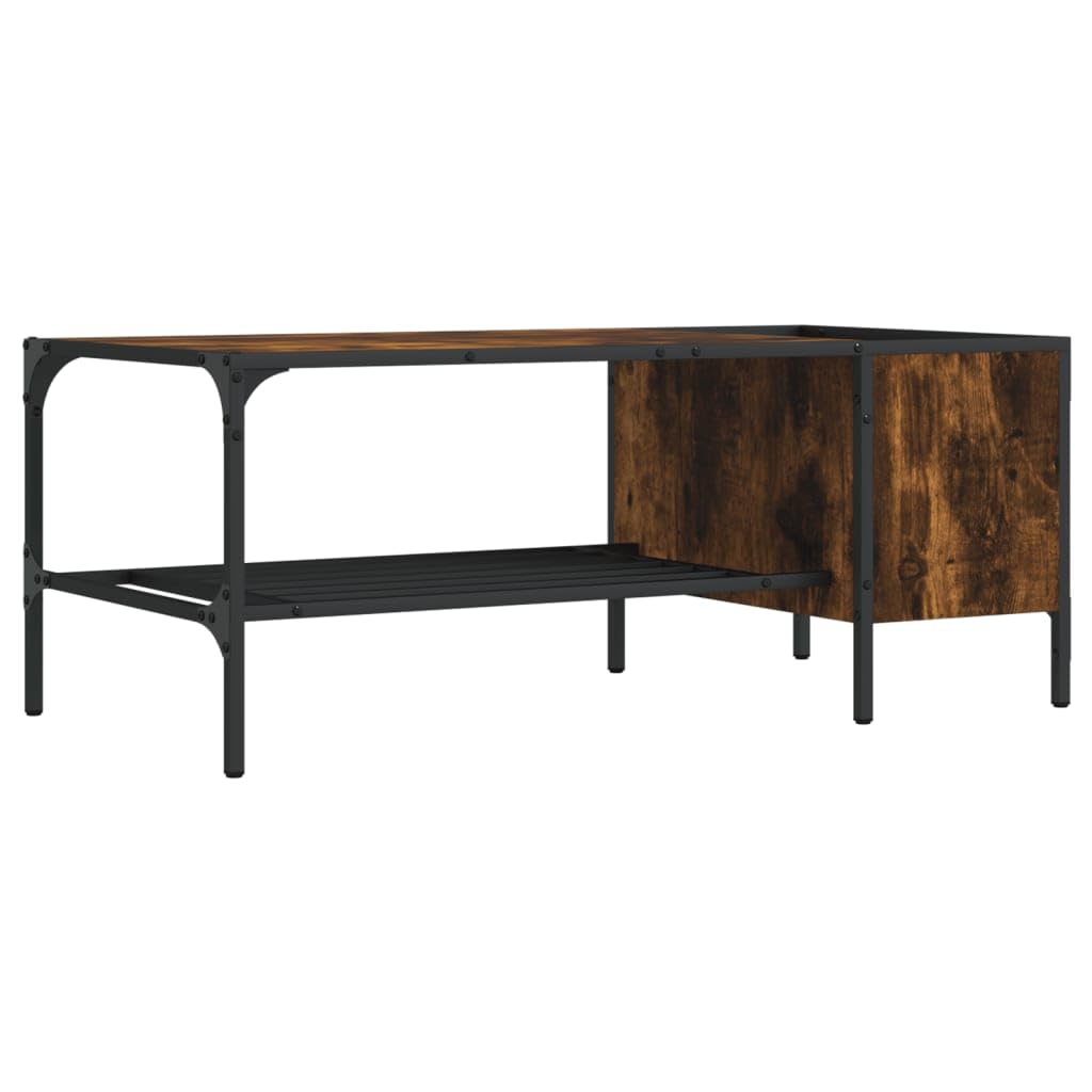 Mesa de centro de roble ahumado, 100 x 51 x 40 cm, material de madera con marco de metal, mesa auxiliar moderna para salón, oficina o pasillo