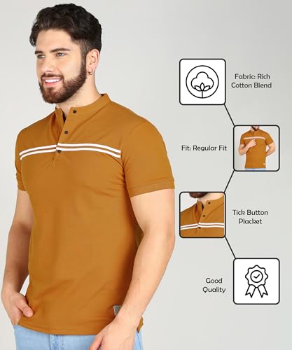 Image of Alan Jones Clothing Men's Cotton Regular Fit Mandarin Collar Solid Polo T-Shirt