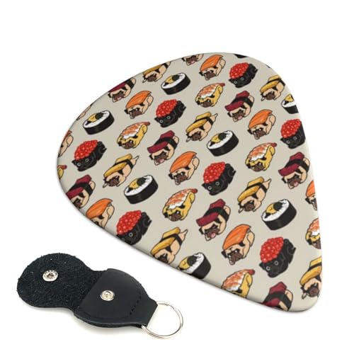 パグ 犬柄 すし 寿司 かわいい かわいい漫画エレキギターピック Abs 素材エレアコ弦楽器 人差し指楽器ピック 6 個パック 0.46mm