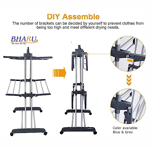 Image of Premium Foldable Stainless Steel Cloth Drying Stand (Blue, 2 Teir)