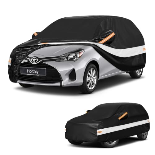 Image of 10 Layers Hatchback Car Cover Custom Fit for Toyota Yaris (2003-2026), Waterproof All Weather for Automobiles, Outdoor Full Cover Sun Dust Rain Protection with Cotton. Black