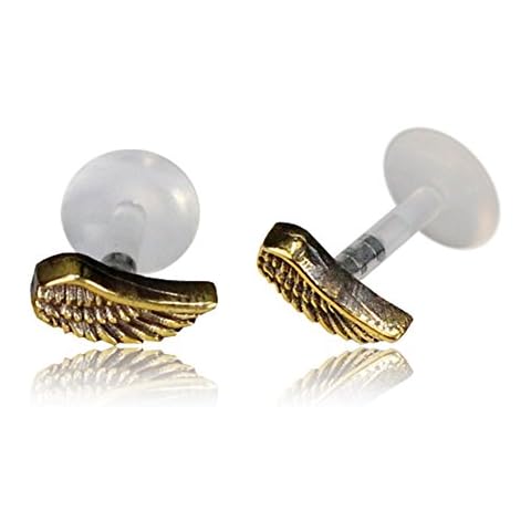 CHICNET Antique Gold Angel Wings Labret Piercing Cover