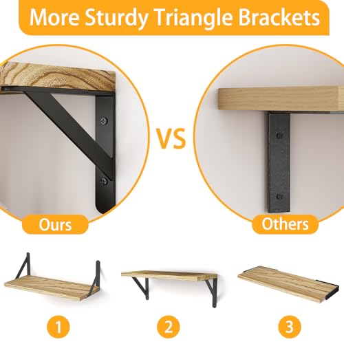 Image of YGEOMER 16.5 Inch Floating Shelves for Wall, Farmhouse Wall Shelves for Bedroom, Bathroom Storage, Living Room and Kitchen Decor (Set of 6 Light Brown Color)