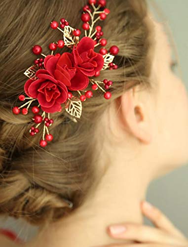 Peine decorativo floral para boda con pedrería y acabado dorado miniatura 5