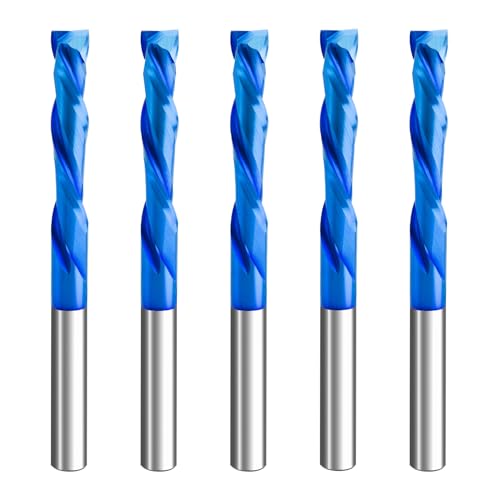 Image of 3PCS Solid Carbide Compression Bit 1 /4 Shank with Nano Blue Coating Extra Long 3 inch Overall Length 1 /4 inch Cutting Diameter CNC Up Down Cut Carbide Spiral Router Bits for Woodworking