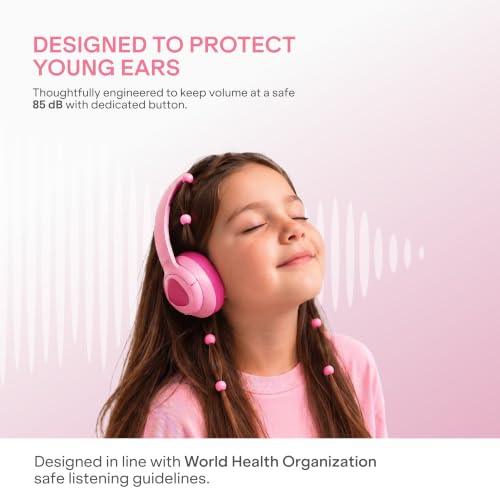 Image of boAt Sailor Play Wireless Kids Headphone w /85dB Volume Limiter, 40mm Driver Tuned for Kids, Soft & Plush Earcups, Lightweight & Durable Build, Adaptive Fit, 60H Battery, Bluetooth v5.4(Bubblegum Pink)