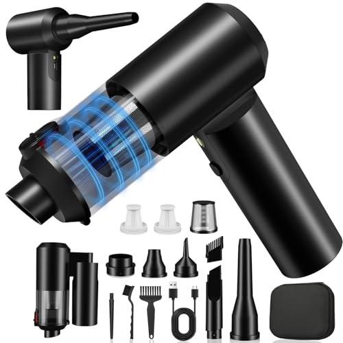 Car Vacuum Portable Cordless - 4 in 1 90°Foldable Mini Car Vacuum with 16000Pa, Rechargeable Handheld Air Duster with Brushless Motor for Auto Home Office Pet Hair (Black)