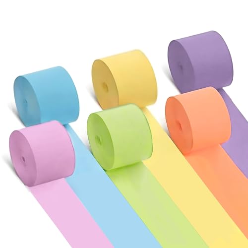 Image of 6 Pastel Streamers, 492ft Pack of Crepe Paper Party Decorations | Each roll is 82 ft long and 1.8 Inch wide ideal for Birthday Party Decor, Baby showers and Easter Celebrations