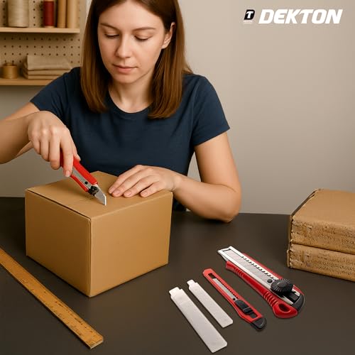 Dekton 2-Piece Snap-Off Utility Knife Set with 5pc 9mm and 18mm Blades, Retractable Safety Mechanism, Ergonomic Non-Slip Handles, Heavy-Duty Construction for Cutting Cardboard, Leather,Carpet and More 5 Dekton 2-Piece Snap-Off Utility Knife Set with 5pc 9mm and 18mm Blades, Retractable Safety Mechanism, Ergonomic Non-Slip Handles, Heavy-Duty Construction for Cutting Cardboard, Leather,Carpet and More - Image 5