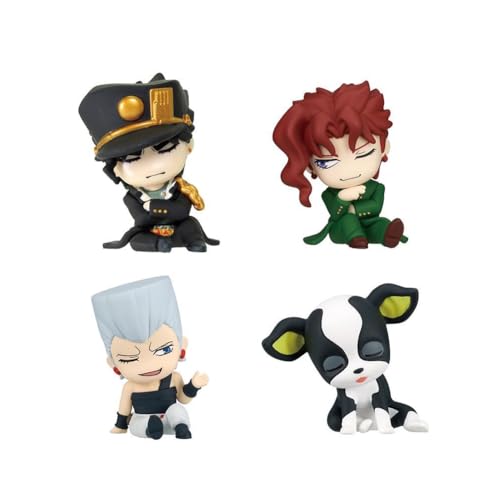 DEXSHUN Jotaro Figura JJBA Mini Anime Figuras Kakyōin Noriaki/IGGY/Jean Pierre Polnareff Figures Cute Sleepposition Modelo Set 4pcs PVC Anime Estatua Sentado Escritorio Ordenador Decoraciones 6 cm