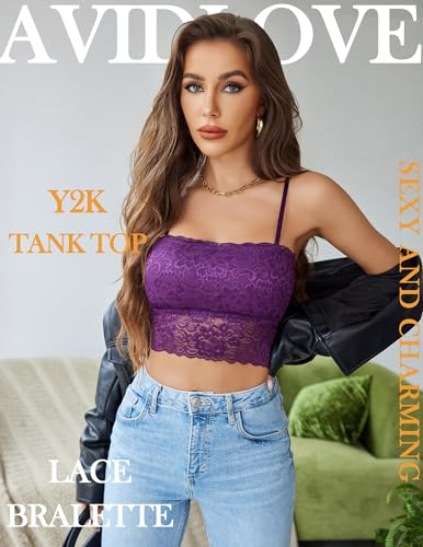 Image of Avidlove Bralettes for Women Lace Spaghetti Strap Tank Top Tube Slim Basic Camisole