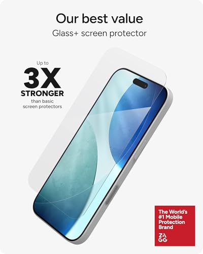 Image of ZAGG Glass+ Screen Protector for iPhone 17-3X Stronger, Impact & Shatter Protection, Scratch & Smudge-Resistant iPhone Tempered Glass, InvisibleShield, Easy PerfectFit Install