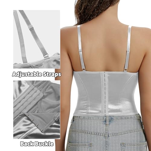 Image of Lace Corset Tops for Women Sexy Going Out Bustier Top Sleeveless Adjustable Straps Crop Tops with Back Hooks