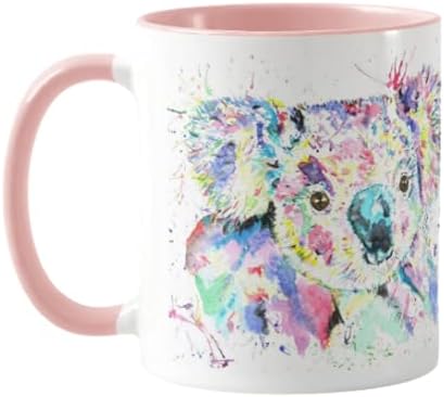 Vixar Koala Watercolour Rainbow Art Wildlife Coloured Mug Cup, Gift, Birthday, Work, Office, Christmas Tea Coffee (Pink)