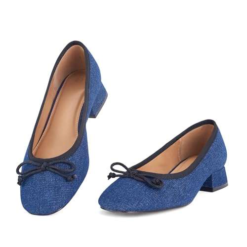 Women's Square Toe Pumps Low Chunky Block Heel Dress Shoes