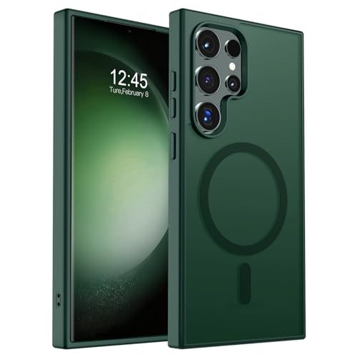 Image of SUPFINE Magnetic for Samsung Galaxy S23 Ultra Case, (Built-in Magnets) (Military Grade Drop Protection) Slim Translucent Shockproof Phone Case,Forest Green