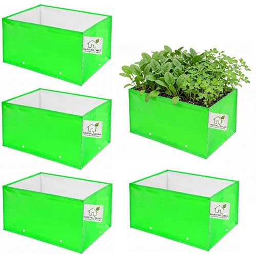 Image of Heavy Duty 260 GSM HDPE Square Grow Bags 24x12x12 Inch, UV Protected Green Planting Bags for Terrace Kitchen Gardening Pack of 5