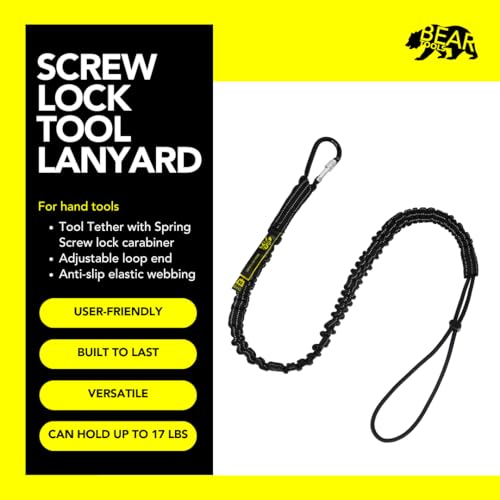 Image of BearTOOLS Tool Lanyard with Single Carabiner and Adjustable Loop End, Standard Length, Maximum Weight Limit 8KG / 17.6lb, Aluminum Screw Lock Carabiner with Shock Cord Stopper, 0925S (5 Pack)