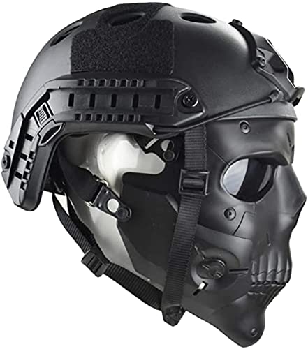 Casco Fast Base Jump Casco MH Airsoft, protezione tattica integrale, maschera regolabile con obiettivo PC, adatto per attività all'aperto come caccia softair, giochi CS, giochi di ruolo, ecc.