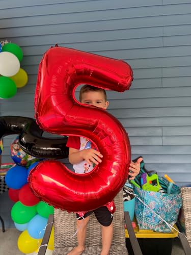 Image of 40 inch Number Balloon 0-9 Red Large Number 5 Balloons,Digital Balloons for Birthday Party Celebration Decorations Supplies, Helium Foil Number Balloons for Wedding Anniversary