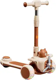 DM Toys Patinete Aviaozinho Feliz Ajustavel Lean-to-Steer 3 Rodas com Led e Som até 60kg Bege