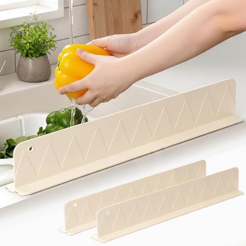Image of 2PCS X 48 CM Sink Splash Guard for Kitchen and Bathroom, Silicone Sink Splash Guards with Strong Suction Cup,Silicone Flume Baffle Water Barrier for Kitchen Sink Anti-Splash Water (Beige)