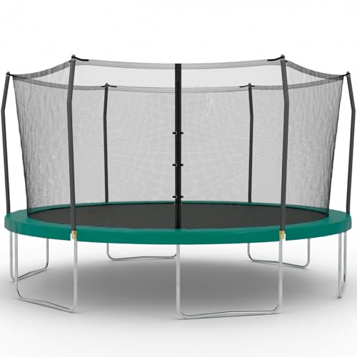 Skywalker 15FT Round Trampoline with Safety Enclosure Net – Heavy Duty Outdoor Trampoline for Kids & Teens, Green