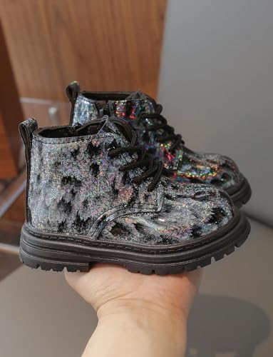 Girls Boys Ankle Boots Waterproof Lace up Patent Boot with Side Zipper Non Slip Platform Leather Booties3