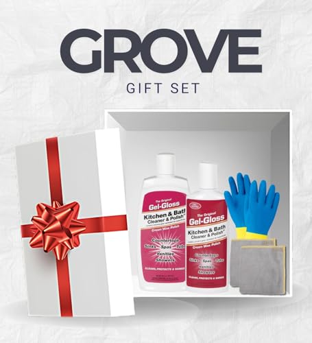 Household Cleaning Supplies by Gel-Gloss Kitchen and Bathroom Cleaner Liquid 16 fl oz. Bundle with Kitchen & Bath Cleaner & Polish 8 oz Cream + Cleaning Gloves + Microfiber Cloth – Gift Set (4 Items) by GROVE - Image 5