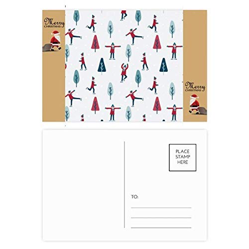 Cartes postales ski et skateboard Père Noël colorées en lot de 20 pièces