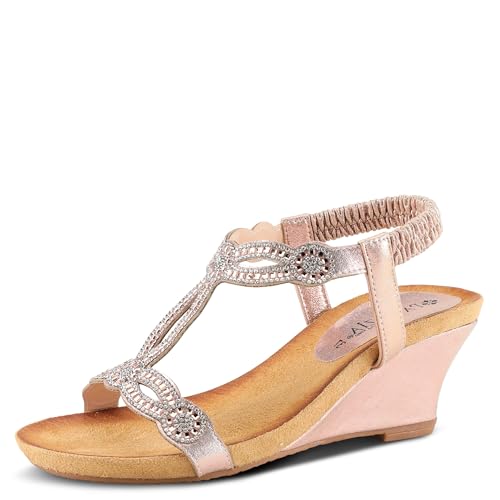 PATRIZIA Women’s Shining Slip-On Wedge Sandals – Crystal Embellished Cut-Out