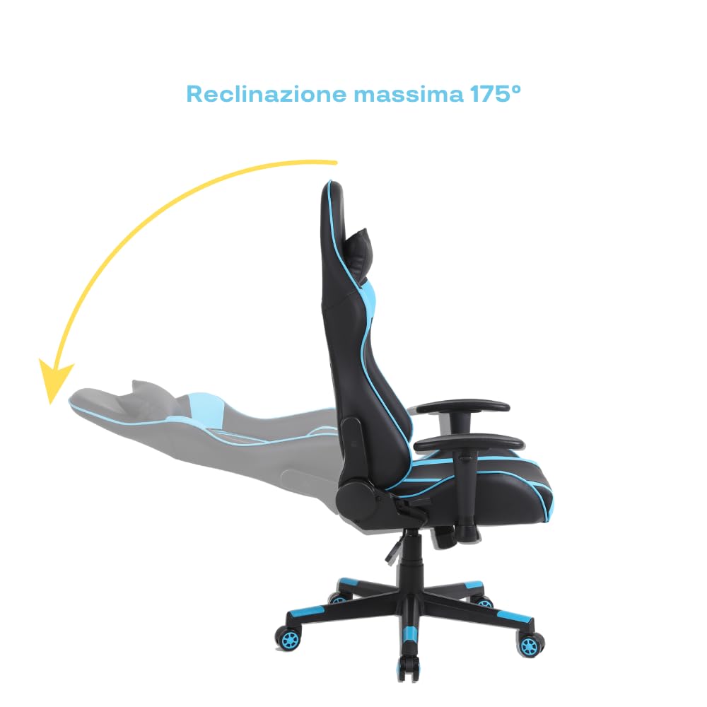 Sedia da Gaming Massimo Comfort e Stile RAPTOR Schienale Reclinabile Altezza Regolabile con Braccioli Poggiatesta Supporto Lombare Poltrona Playstation (Nero/Blu)