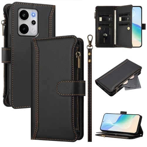 linsuyu Cover Compatible with Realme P4 Power 5G,Compatible with Realme P4 Power 5G Zipper Dual Card Slot Wallet Phone Case Black