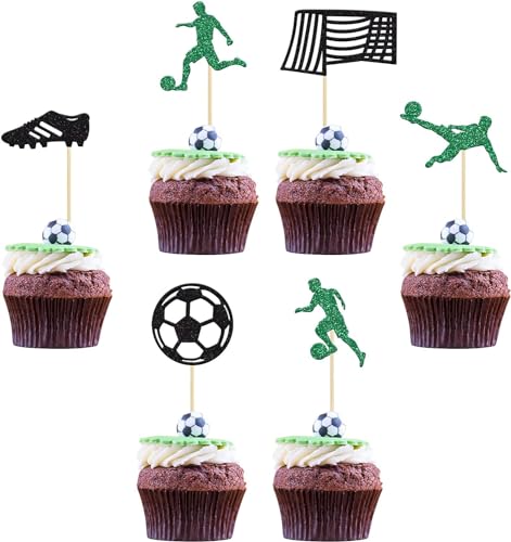 Confetti! 24 Pack Football Soccer Cupcake Toppers Glitter Football Cupcake Decorations Sports Theme Cupcake Picks for Soccer Party Decoration Baby Shower Cake Decoration