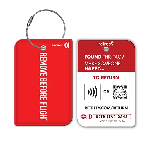 retreev™ Smart NFC & QR Code Bagagelabel: Secure Bag Retrieval, Identiteitsbescherming | Eenvoudige installatie | Ondersteund door luchtvaartmaatschappijen & luchthavens wereldwijd - Verwijderen vóór