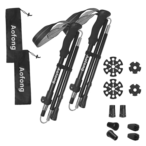 Aofong トレッキングポール 登山ストック 折りたたみ式 2本セット 軽量A7075アルミ製 コンパクト 95～120cm調節可能 ウォーキングポール 山登りハイキング 日本語説明書 収納袋付き 持ち運び便利の商品画像（Amazon）