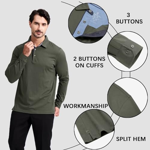 Image of Men's Business Long and Short Sleeve Polo Shirts Mercerized Cotton Blend Casual Stylish Collared Shirts