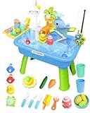 MQJJSM 4-in-1 Electric Water Table for Toddlers 1-5, Kids Play Sink with Running Water & Cloud Faucet, Sensory Toddler Water Activity Table with Fishing Game, Outdoor/Indoor Toy Gift for Boys & Girls